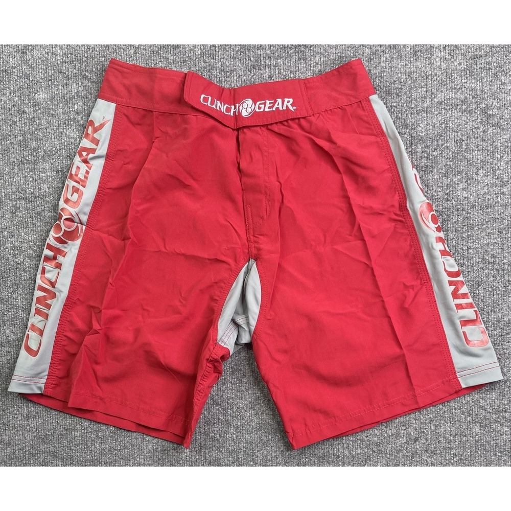 Clinch Gear MMA Fight Shorts Mens 30 Red Grey Microfiber Grappling Wrestling